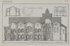 214551 Lengtedoorsnede met een gedeelte van het interieur van de St. Mariakerk te Utrecht uit het zuiden; met een ...